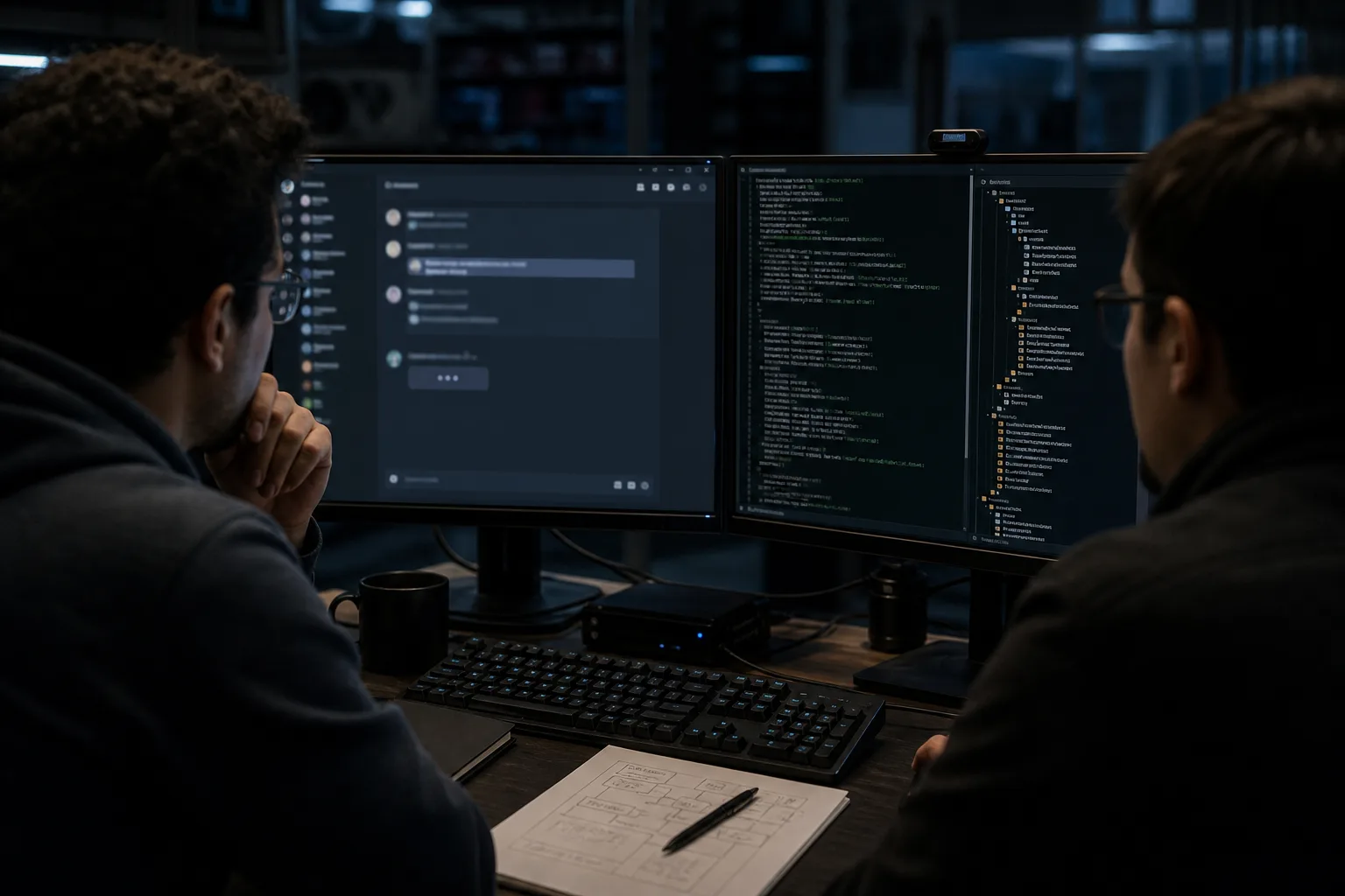Engineers comparing a hosted Grok bot Discord slash-command client with a Grok Build Discord skill-file terminal