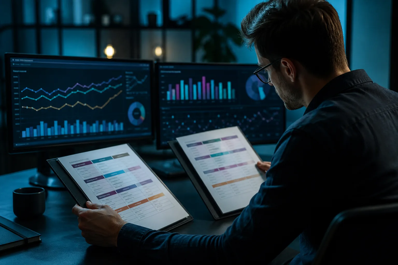Analyst comparing Grok Bot review pricing plans on dual monitors