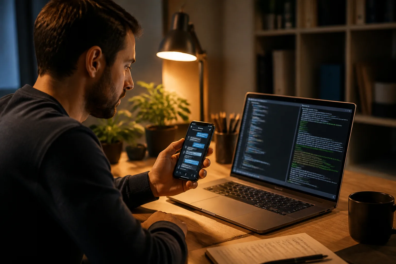 Developer creating a Grok bot Telegram by pairing a BotFather token with an xAI API key on a laptop